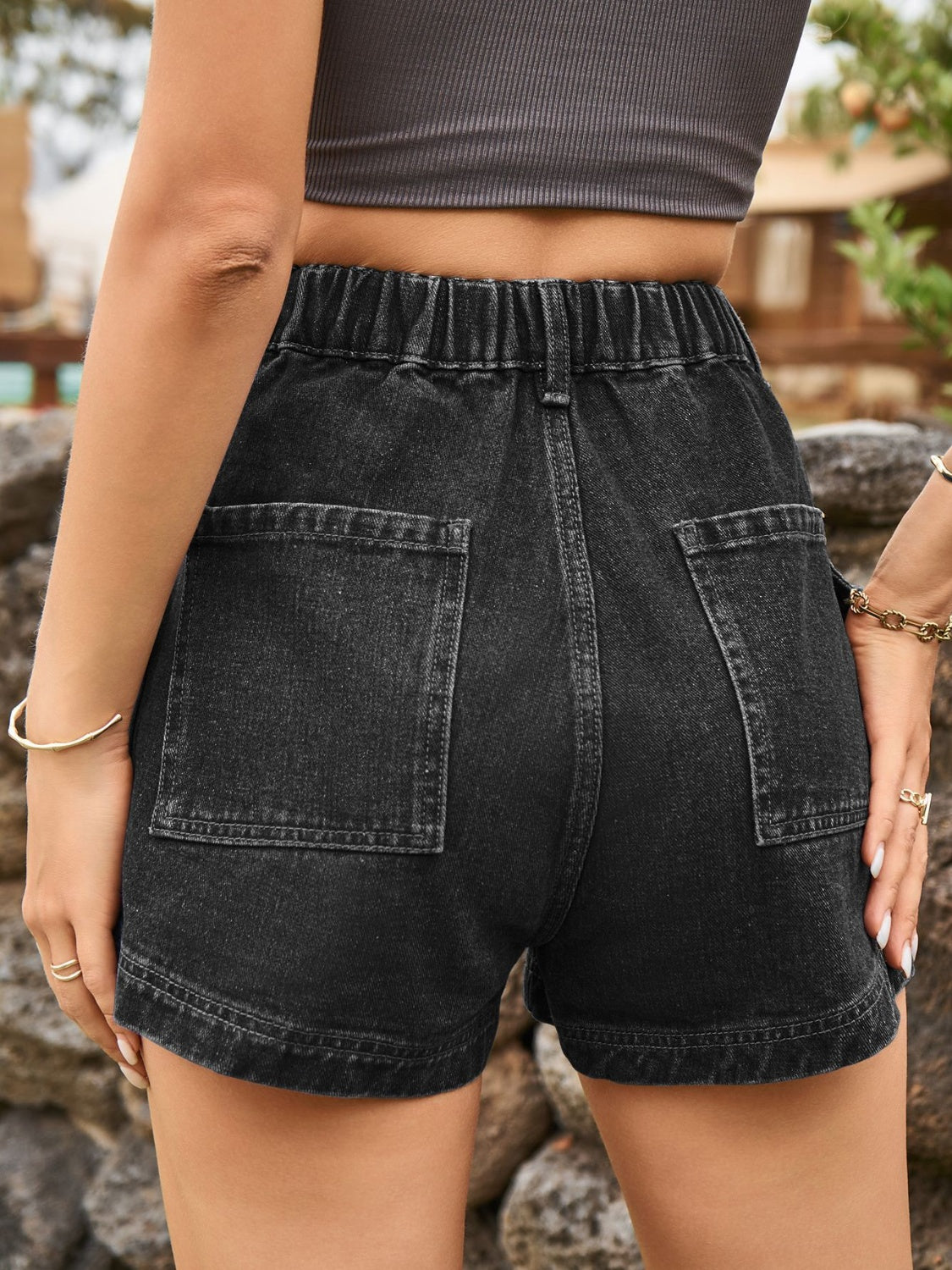 High Waist Denim Shorts with Pockets ** also in white, sand, moss, misty blue, royal, navy, and dark navy