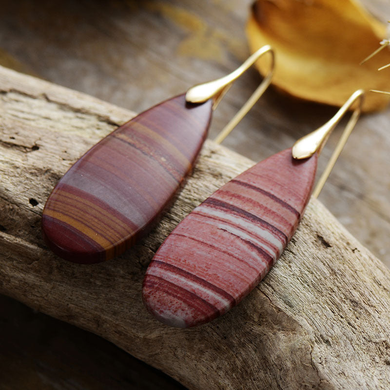 Natural Stone Waterdrop Shape Earrings **available in red or green with gold or silver hooks