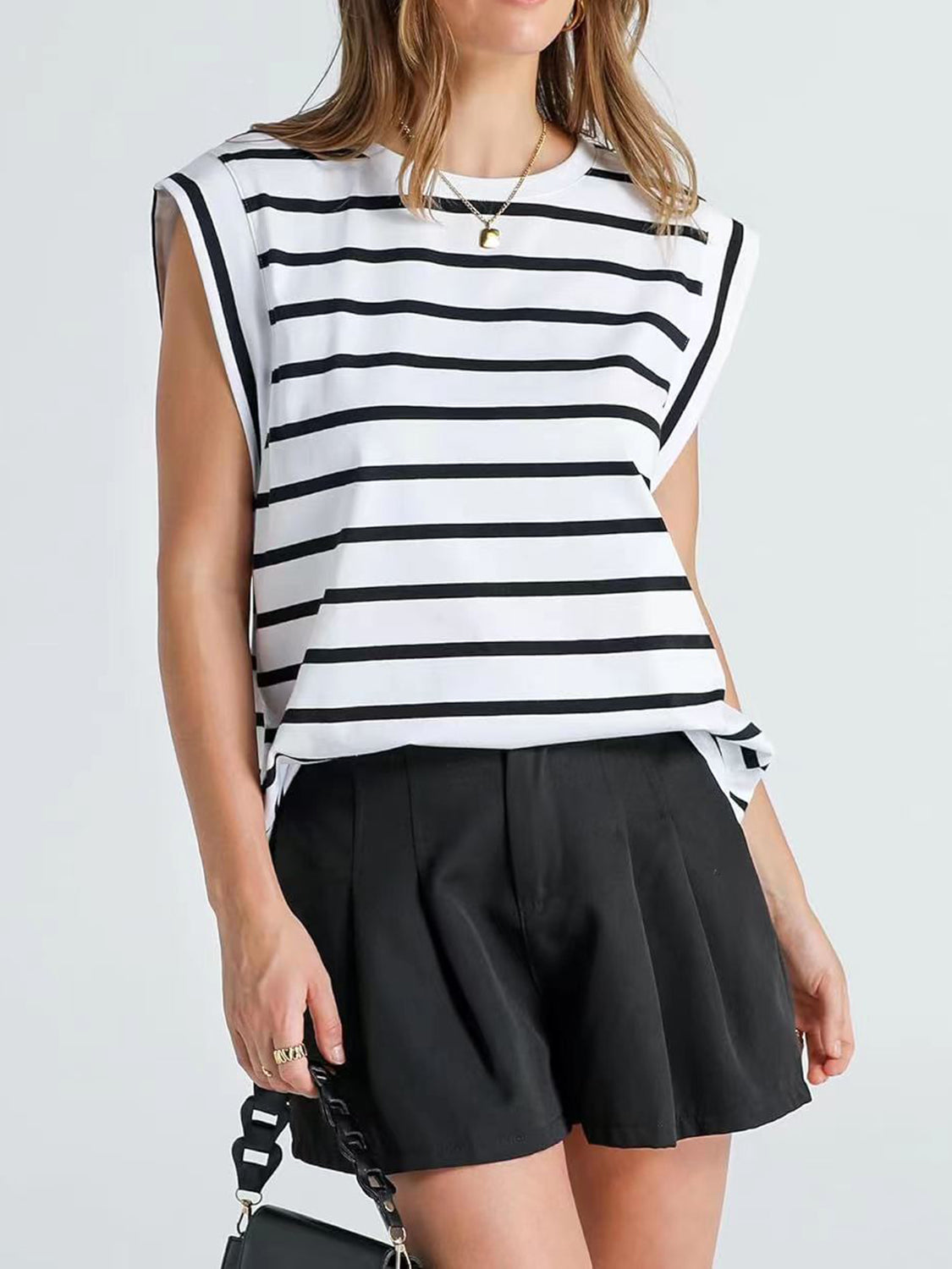 Nautical Striped Round Neck Cap Sleeve T-Shirt **also in red, cloudy blue, white, and navy