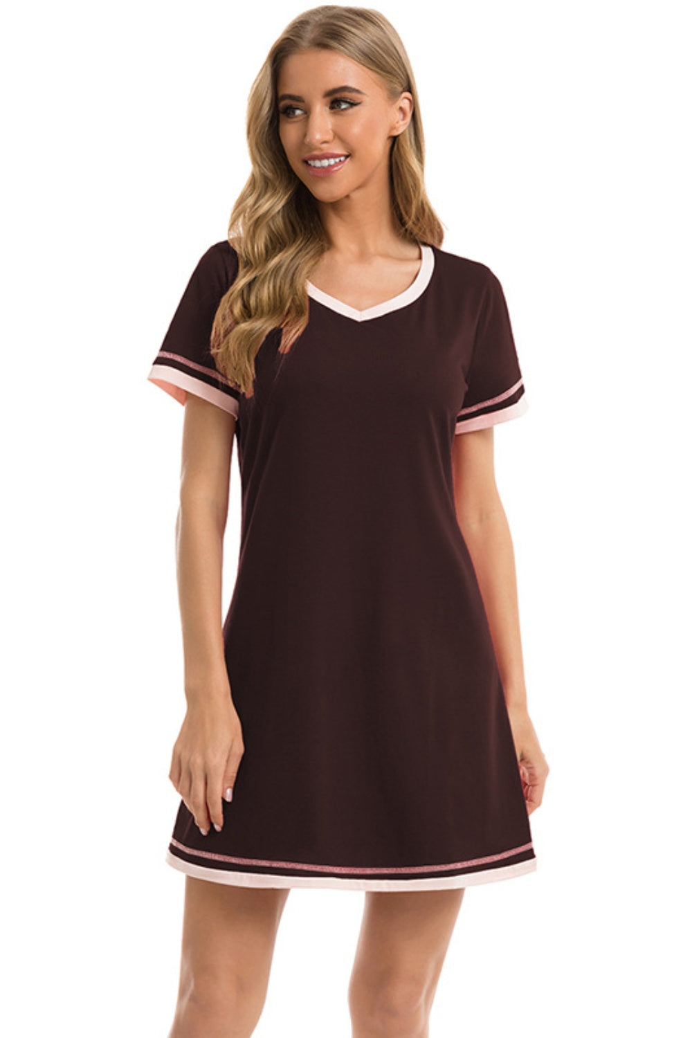 Contrast Trim Short Sleeve Lounge Dress **available in 11 colors