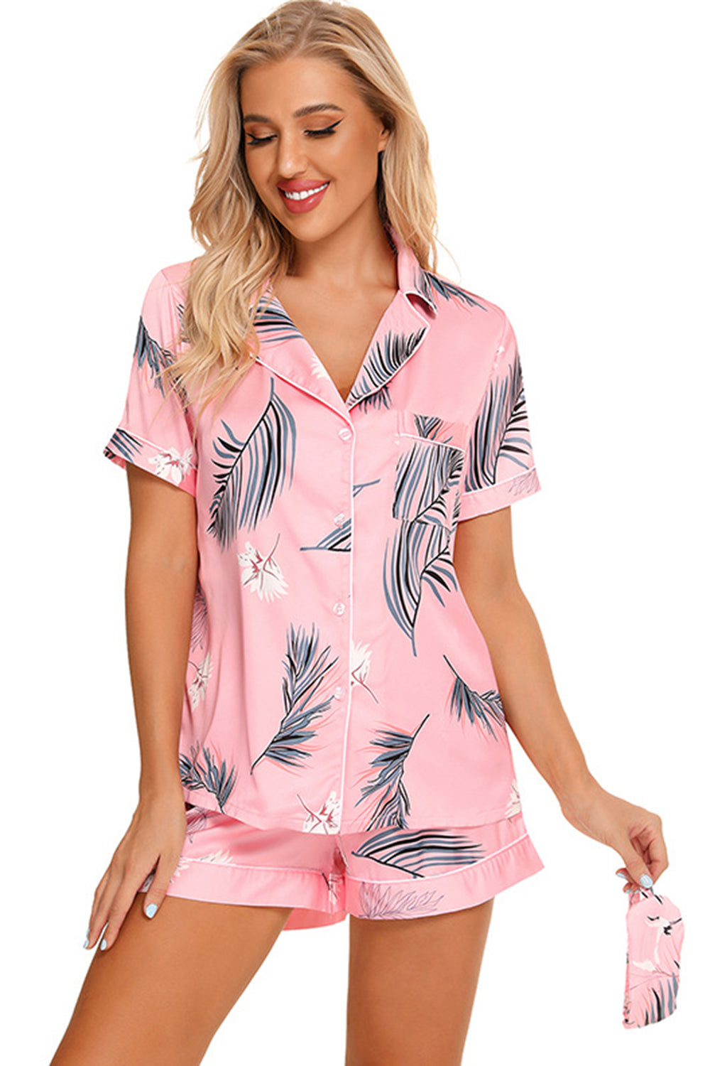 Printed Button Up Short Sleeve Top and Shorts Lounge Set **available in 11 colors and patterns