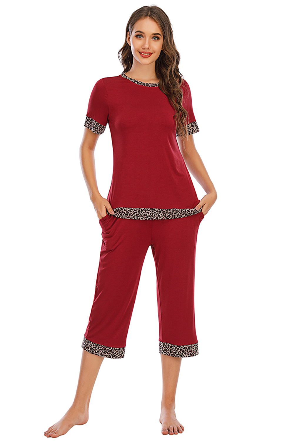 Round Neck Short Sleeve Top and Capris Pants Lounge Set **also available in navy and scarlet