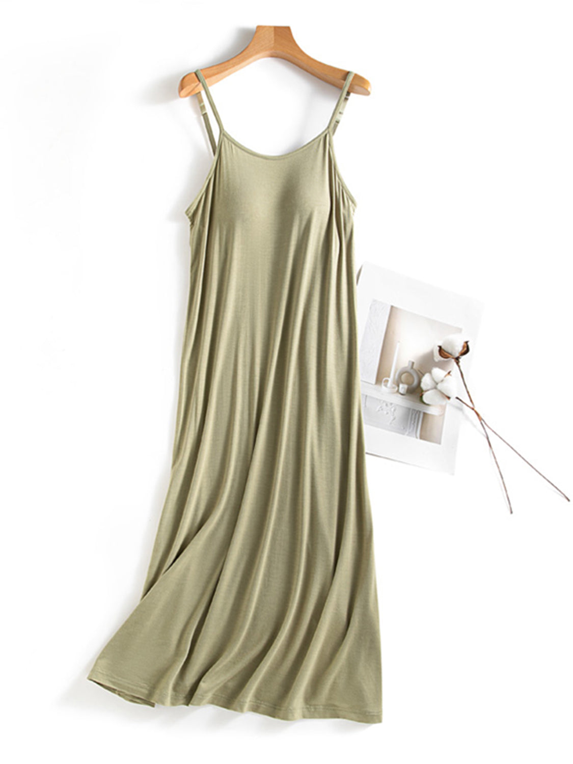 Scoop Neck Midi Cami Dress with Built-In Bra **also in tan, pink, and matcha