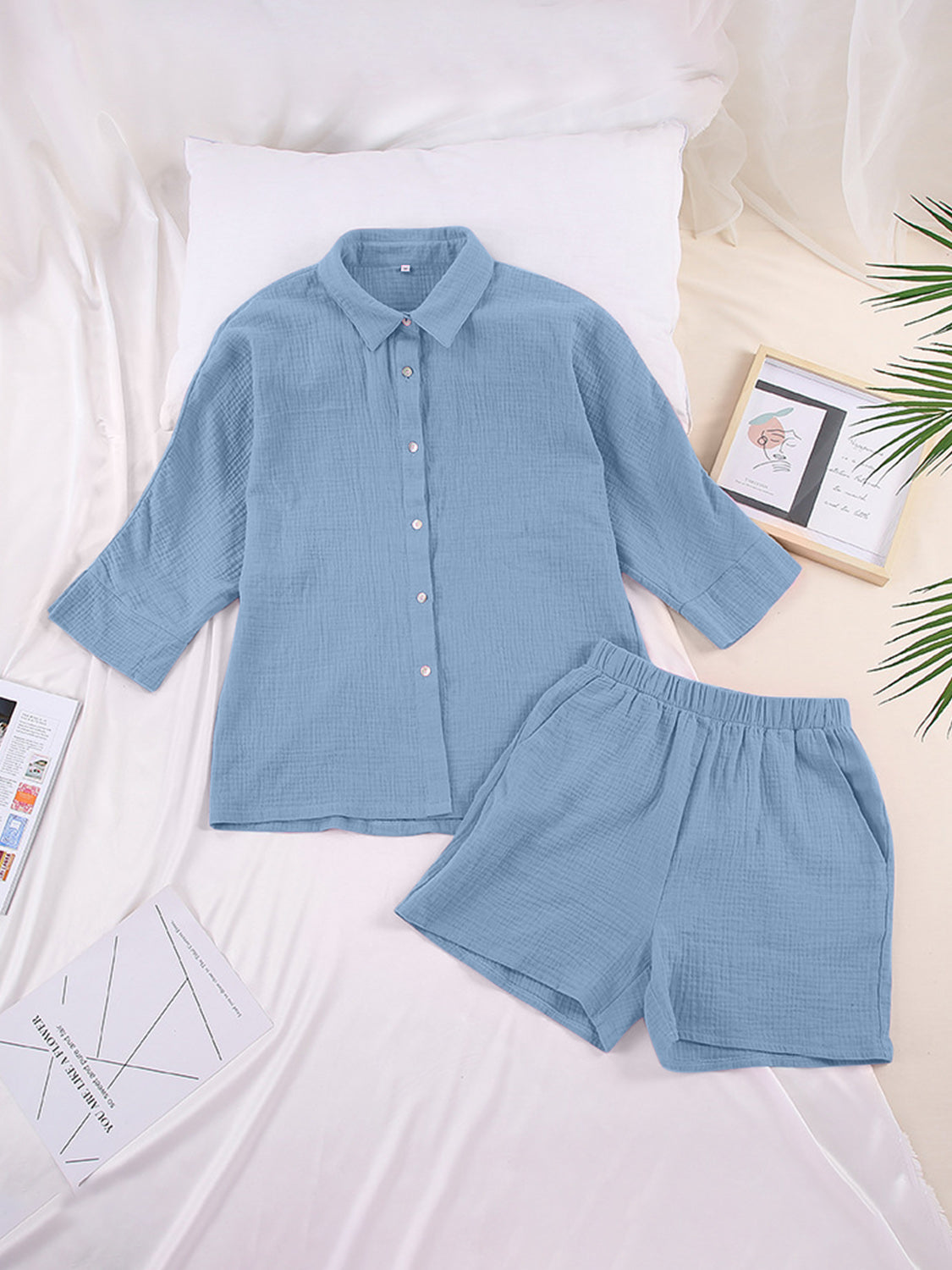 Texture Button Up Shirt and Shorts Set **available in 12 colors