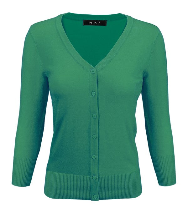 3/4 Sleeve V-Neck Button Down Knit Plus Size Cardigan Sweater **available in 29 colors!