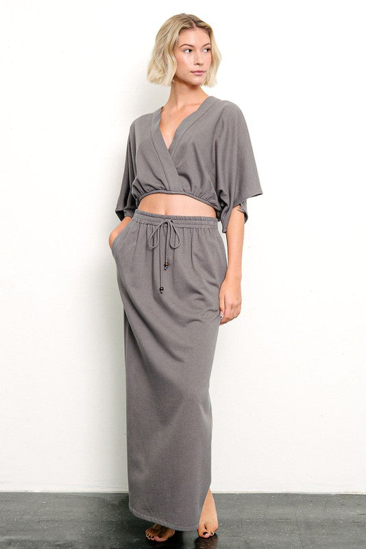 Fabina Brushed Organic Hemp Side Slit Maxi Skirt