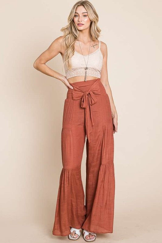 Jade by Jane Tie Front Ruched Waist Pants **also available in rust and sage