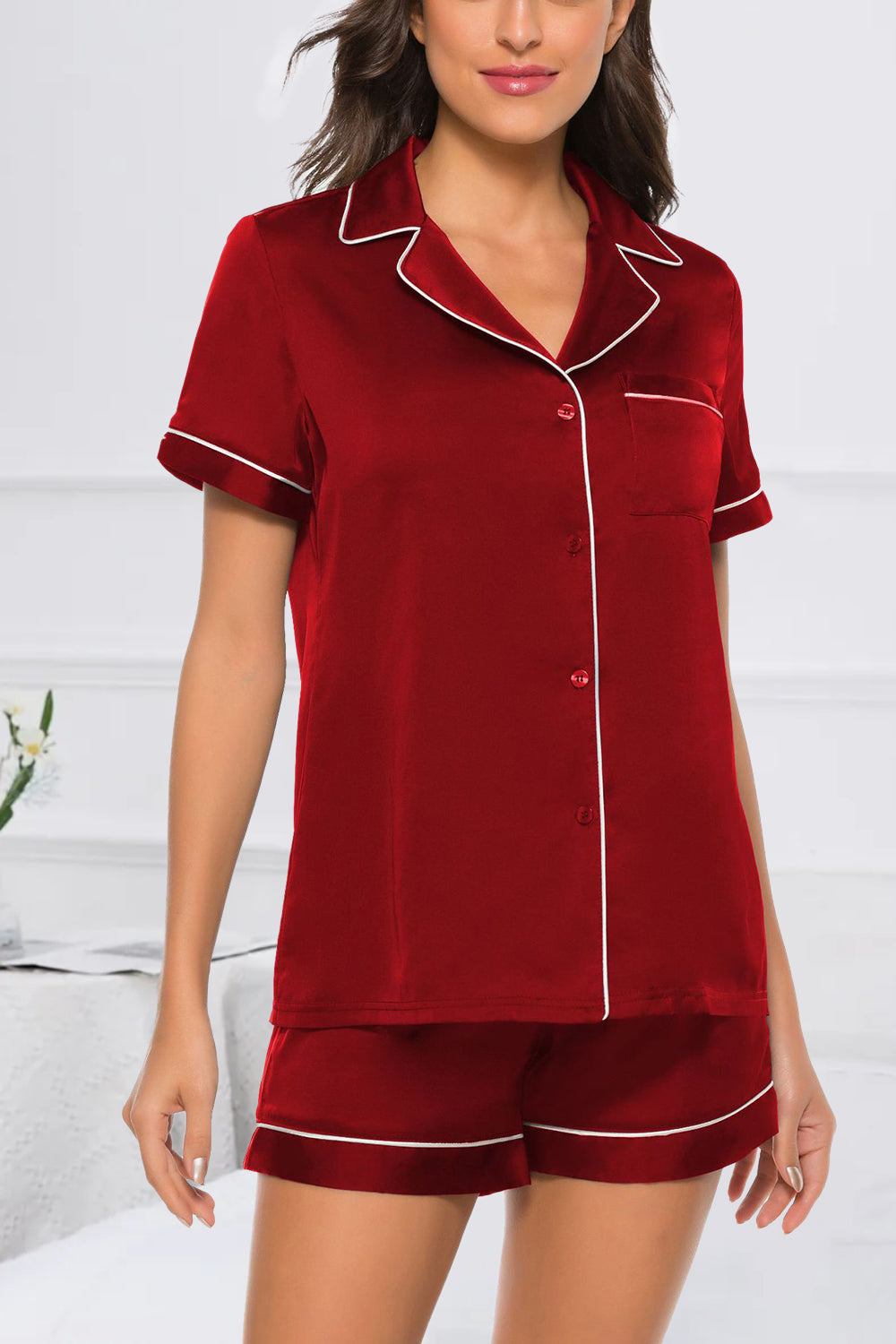 Printed Button Up Short Sleeve Top and Shorts Lounge Set **available in 11 colors and patterns