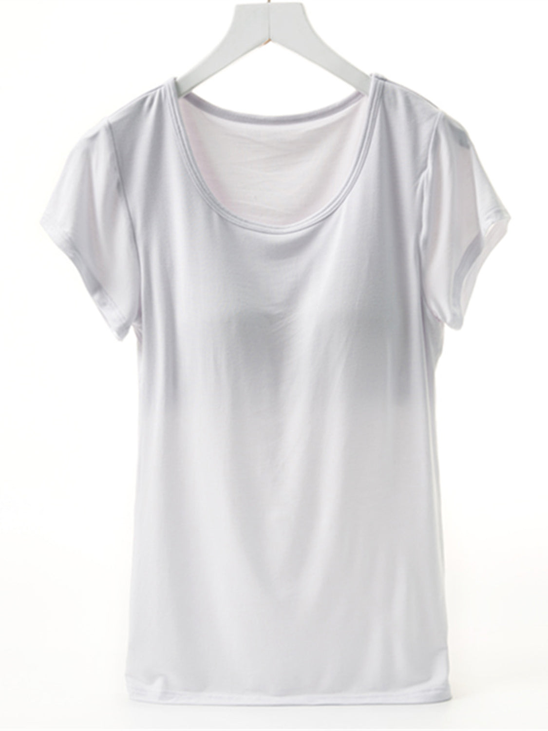 Round Neck Short Sleeve T-Shirt with Built-In Bra with Cups **also in champagne, white, black, grey, and lavender