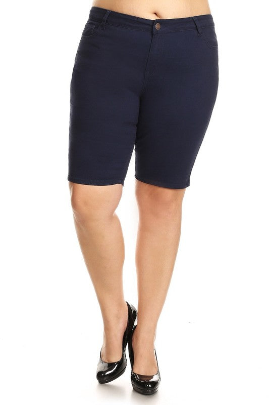 Plus Size High Waist Solid Stretch Bermuda Shorts **also in coral, mustard, olive, and white