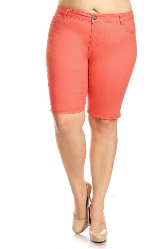 Plus Size High Waist Solid Stretch Bermuda Shorts **also in coral, mustard, olive, and white