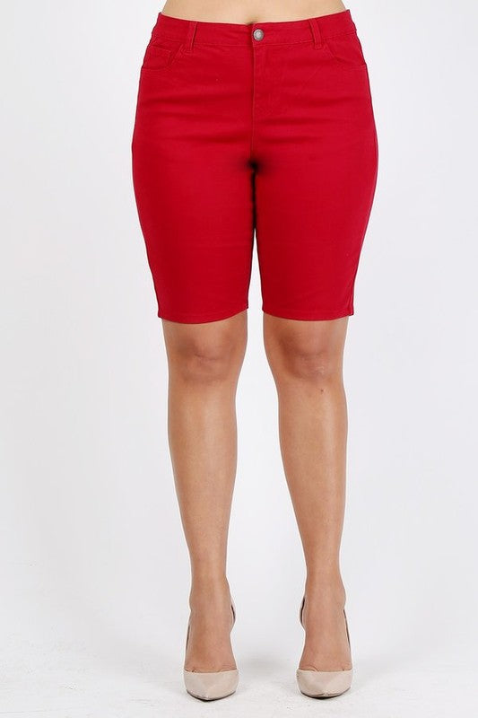 Plus Size High Waist Solid Stretch Bermuda Shorts **also in coral, mustard, olive, and white