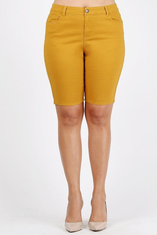 Plus Size High Waist Solid Stretch Bermuda Shorts **also in coral, mustard, olive, and white