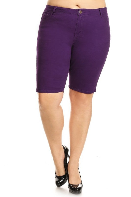 Plus Size High Waist Solid Stretch Bermuda Shorts **also in coral, mustard, olive, and white