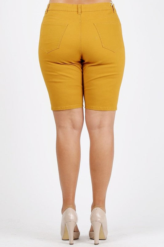 Plus Size High Waist Solid Stretch Bermuda Shorts **also in coral, mustard, olive, and white