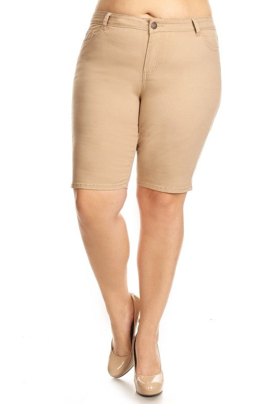 Plus Size High Waist Solid Stretch Bermuda Shorts **also in coral, mustard, olive, and white