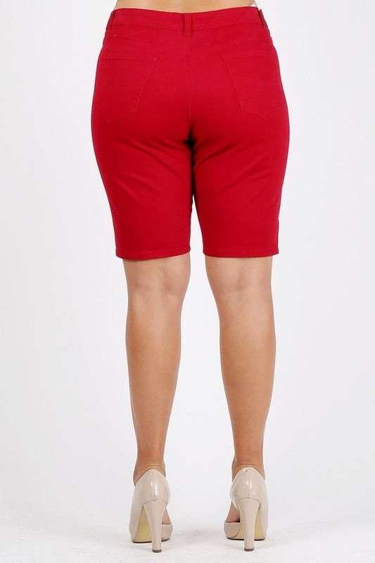 Plus Size High Waist Solid Stretch Bermuda Shorts **also in coral, mustard, olive, and white