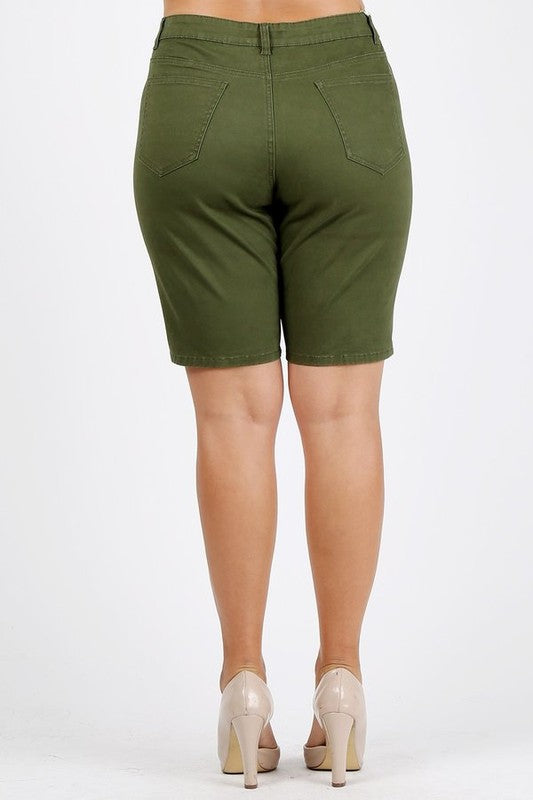 Plus Size High Waist Solid Stretch Bermuda Shorts **also in coral, mustard, olive, and white