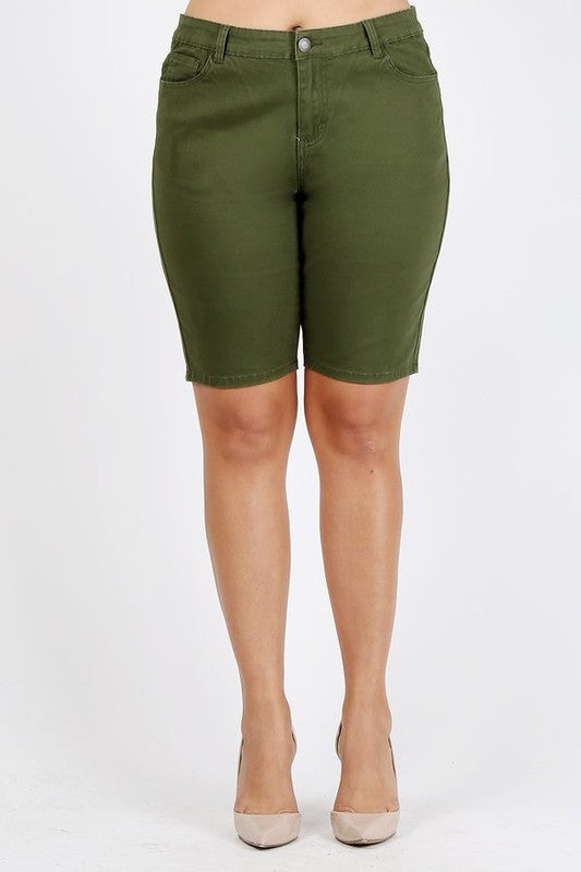 Plus Size High Waist Solid Stretch Bermuda Shorts **also in coral, mustard, olive, and white