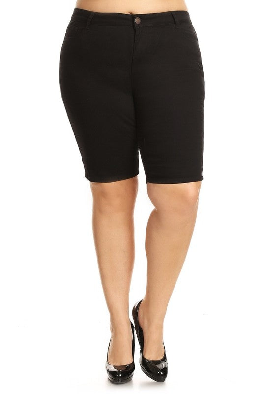 Plus Size High Waist Solid Stretch Bermuda Shorts **also in coral, mustard, olive, and white