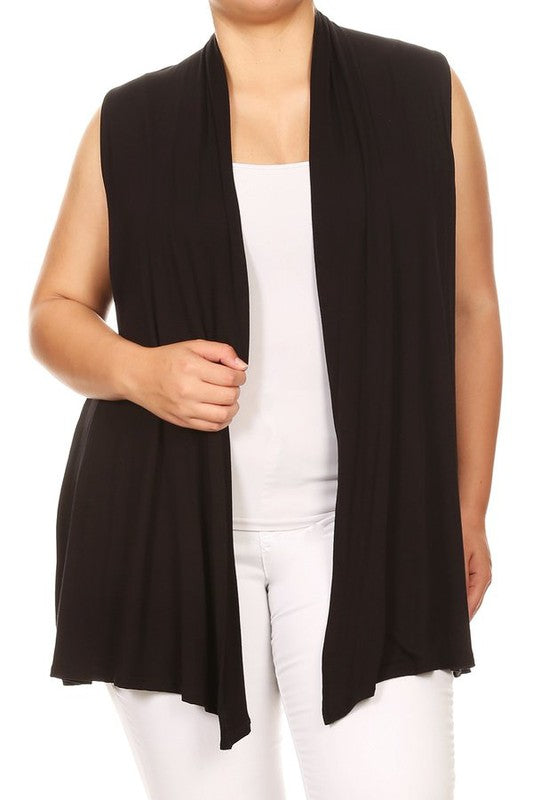 Moa Collection Plus Solid Open Front Loose Fit Vest Layer
