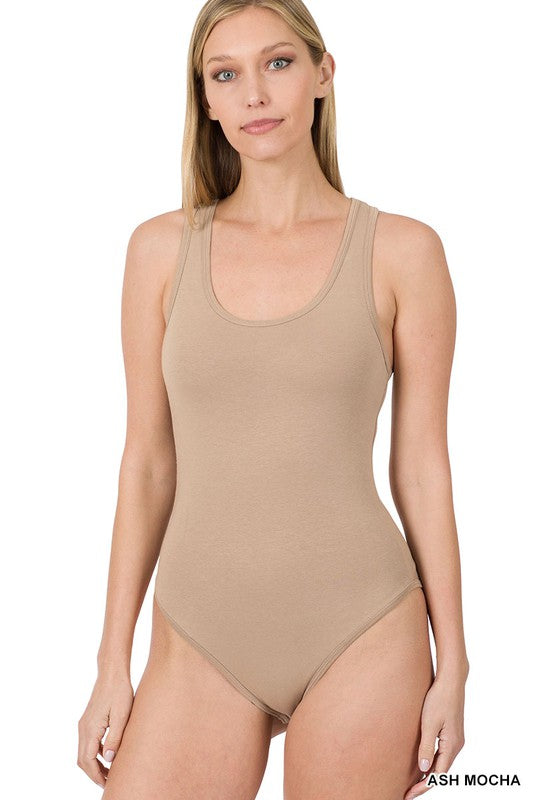 Zenana Premium Cotton Racer Back Tank Bodysuit *also in navy, ivory, ash mocha, and lavender