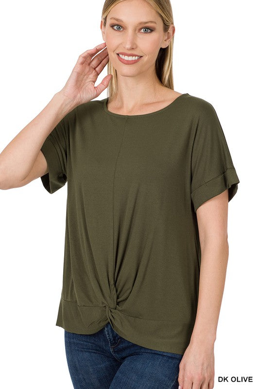 Zenana Rayon Span Crepe Knot-Front Top