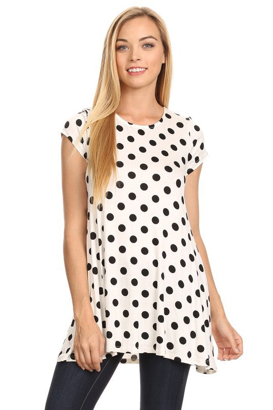 Moa Collection Polka Dot Printed Tunic Top with Pockets ** also in burgundy, black, red, and white