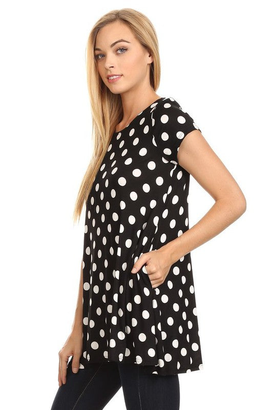 Moa Collection Polka Dot Printed Tunic Top with Pockets ** also in burgundy, black, red, and white