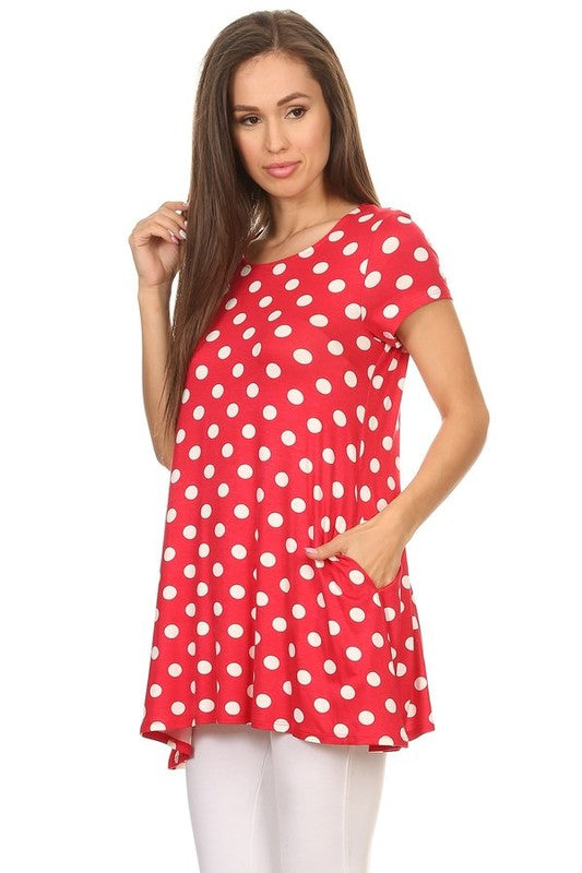 Moa Collection Polka Dot Printed Tunic Top with Pockets ** also in burgundy, black, red, and white