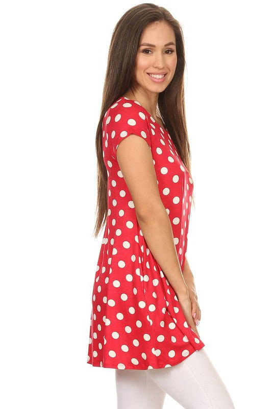 Moa Collection Polka Dot Printed Tunic Top with Pockets ** also in burgundy, black, red, and white