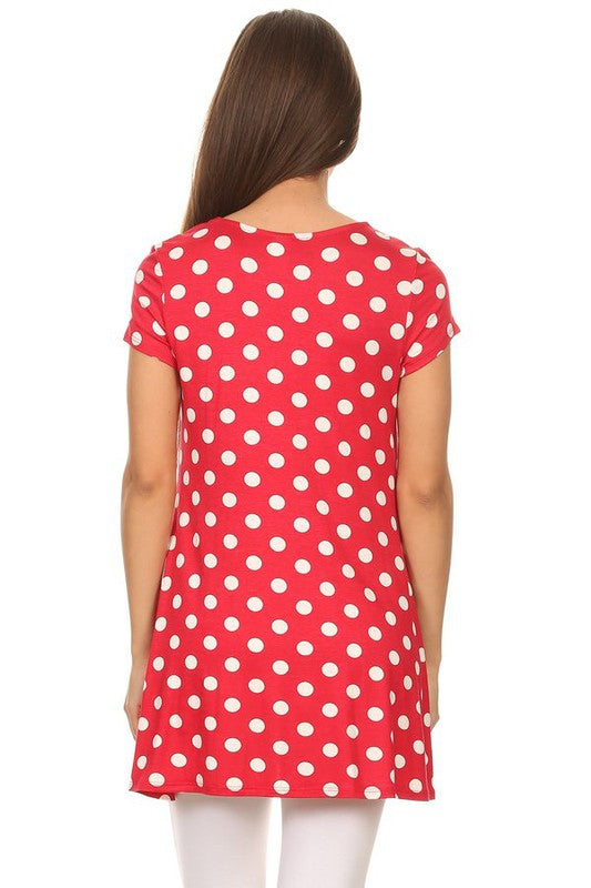 Moa Collection Polka Dot Printed Tunic Top with Pockets ** also in burgundy, black, red, and white