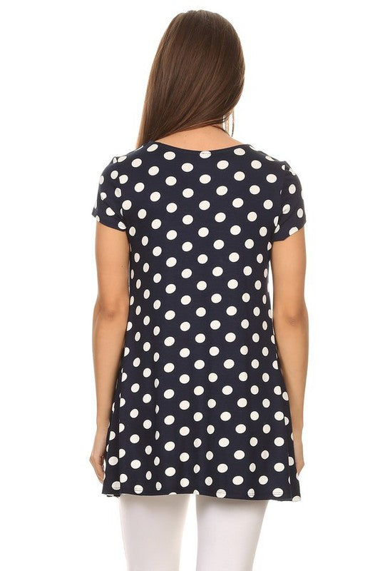 Moa Collection Polka Dot Printed Tunic Top with Pockets ** also in burgundy, black, red, and white