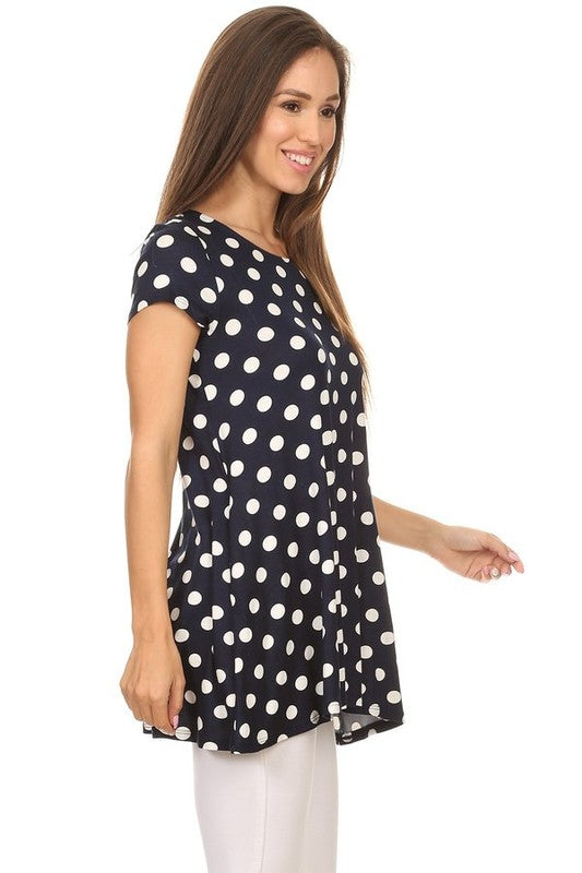 Moa Collection Polka Dot Printed Tunic Top with Pockets ** also in burgundy, black, red, and white