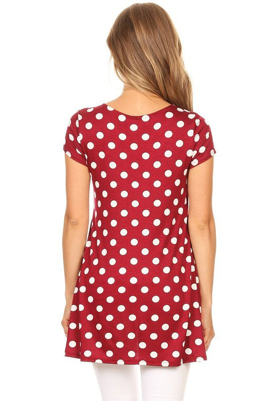 Moa Collection Polka Dot Printed Tunic Top with Pockets ** also in burgundy, black, red, and white