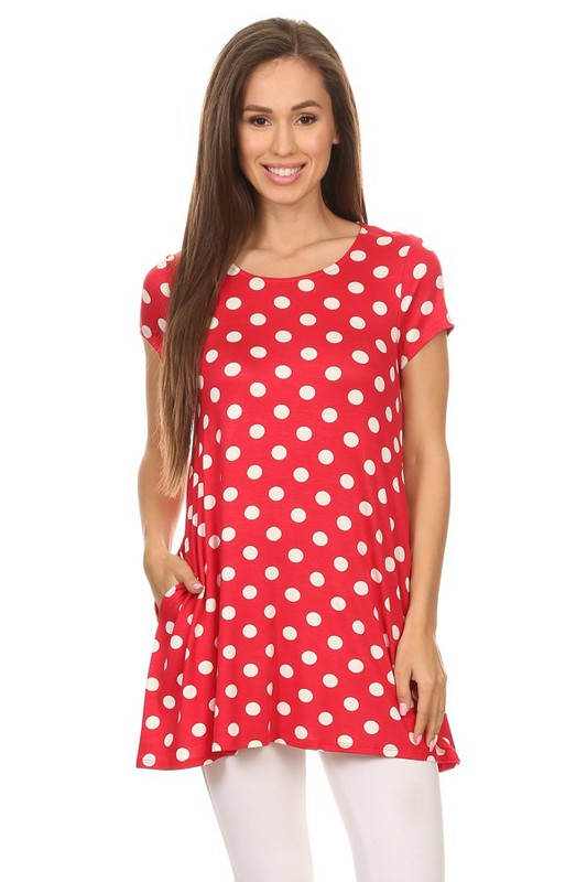 Moa Collection Polka Dot Printed Tunic Top with Pockets ** also in burgundy, black, red, and white