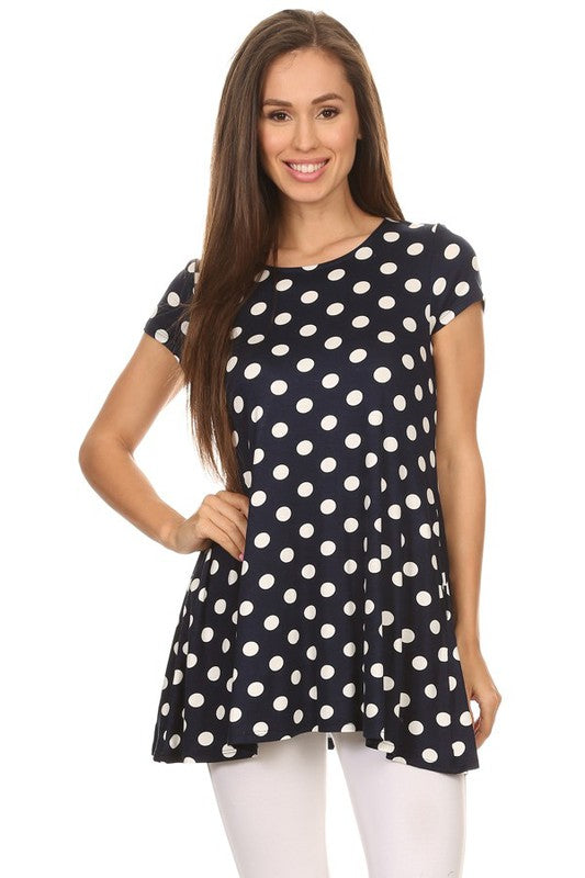 Moa Collection Polka Dot Printed Tunic Top with Pockets ** also in burgundy, black, red, and white