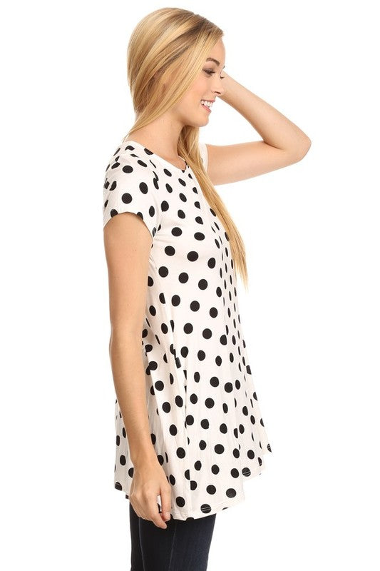 Moa Collection Polka Dot Printed Tunic Top with Pockets ** also in burgundy, black, red, and white