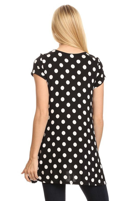 Moa Collection Polka Dot Printed Tunic Top with Pockets ** also in burgundy, black, red, and white