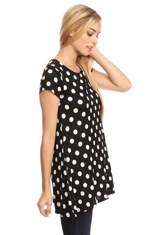 Moa Collection Polka Dot Printed Tunic Top with Pockets ** also in burgundy, black, red, and white