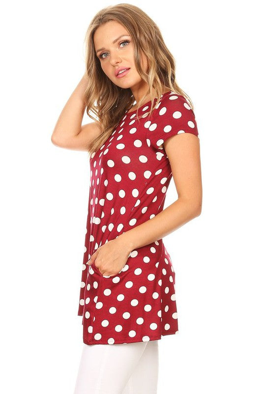 Moa Collection Polka Dot Printed Tunic Top with Pockets ** also in burgundy, black, red, and white