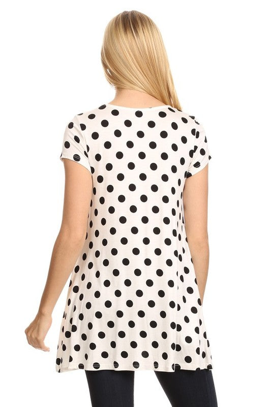 Moa Collection Polka Dot Printed Tunic Top with Pockets ** also in burgundy, black, red, and white