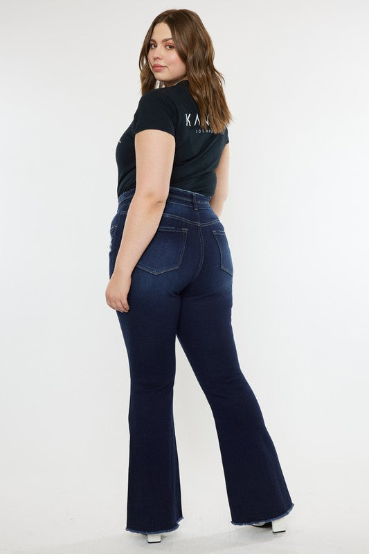 KanCan Plus High Rise Double WB Fray Hem Flare Jeans