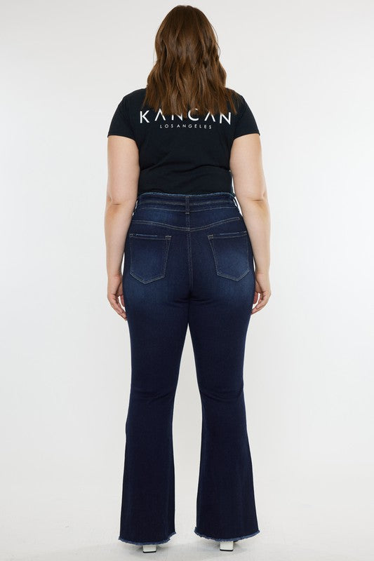 KanCan Plus High Rise Double WB Fray Hem Flare Jeans