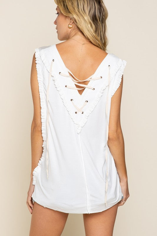 POL Crisscross Lace Up Open Back Tank Top **also available in heather grey