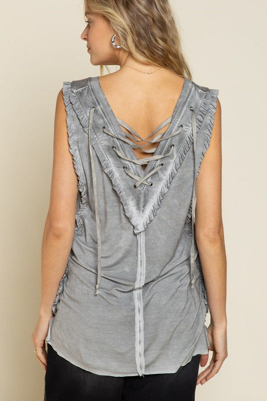 POL Crisscross Lace Up Open Back Tank Top **also available in heather grey