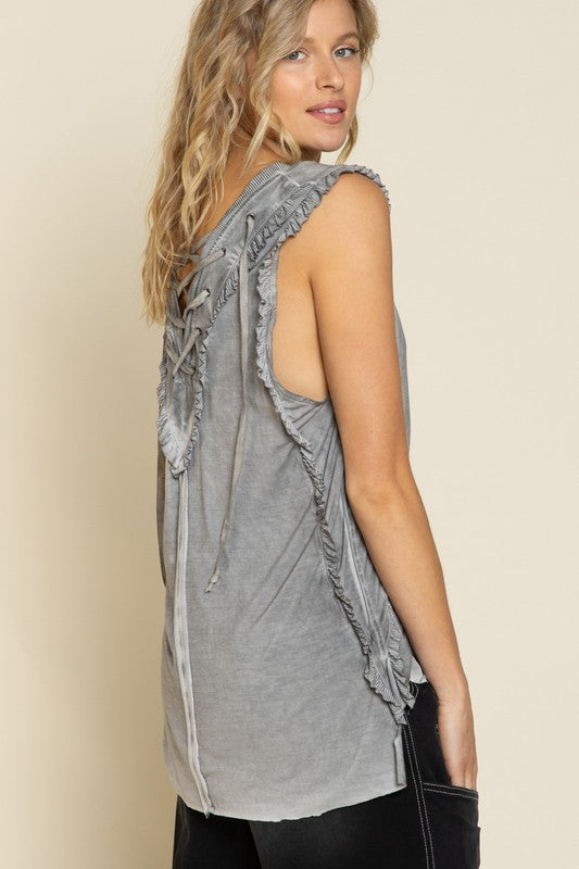 POL Crisscross Lace Up Open Back Tank Top **also available in heather grey