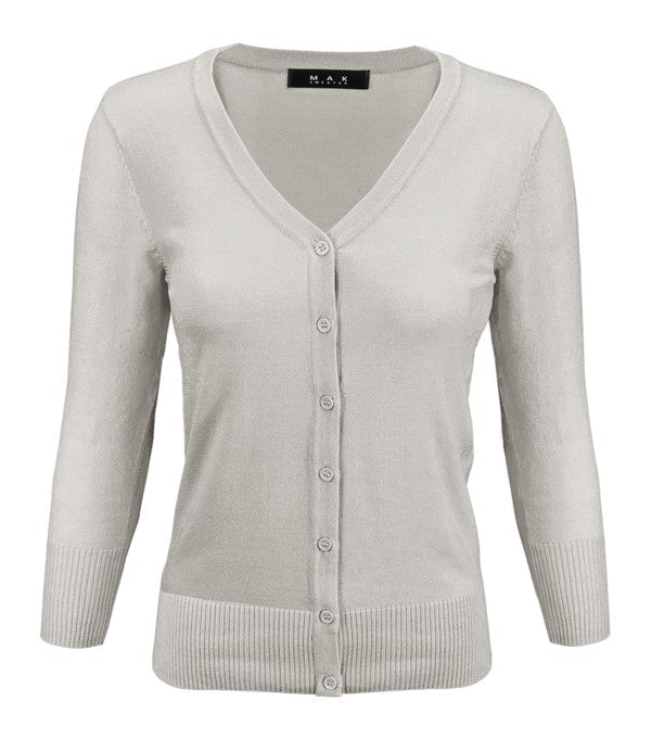 3/4 Sleeve V-Neck Button Down Knit Plus Size Cardigan Sweater **available in 29 colors!