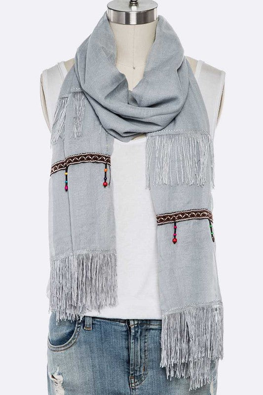 LA Jewelry Fringe Tassel Large Oblong Scarf **also in blue, coral, and grey