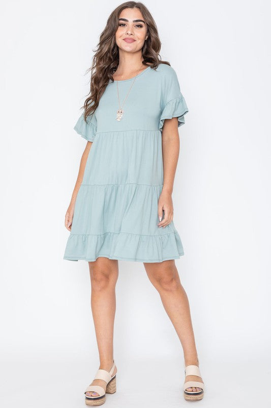 Plus Solid Ruffle Triple Tiered Midi Dress *also in black, coral, and sage